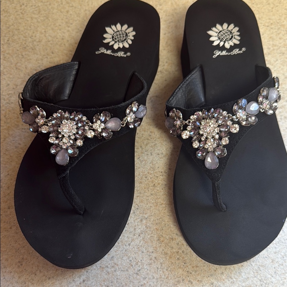 Black Embellished yellow box Sandals